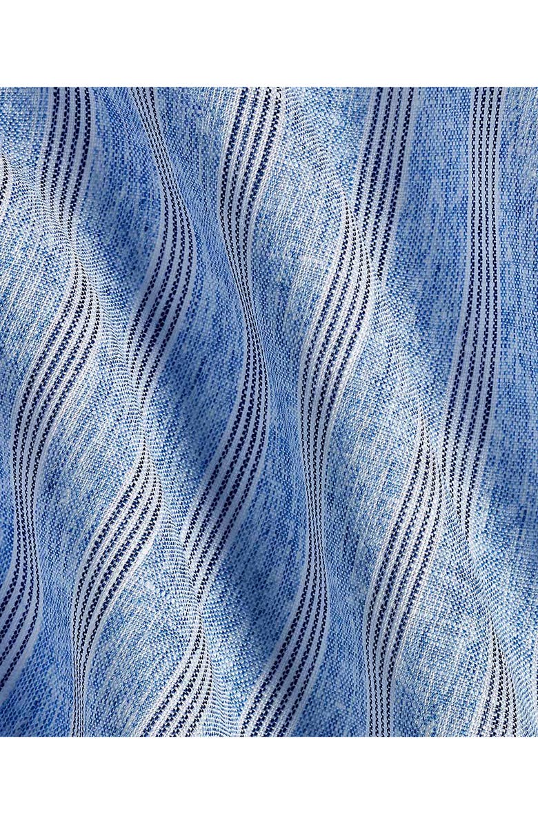 David Donahue Stripe Linen Short Sleeve Button-Up Shirt, Alternate, color, Blue