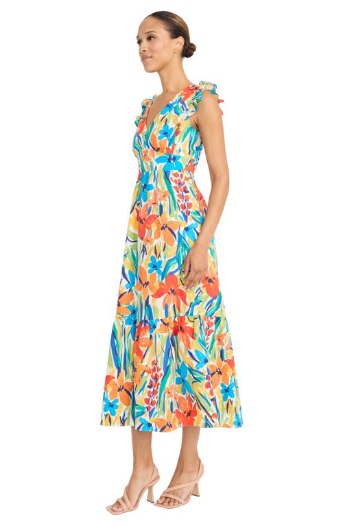 Maggy London Floral Ruffle Tiered Maxi Dress In Soft White/chili