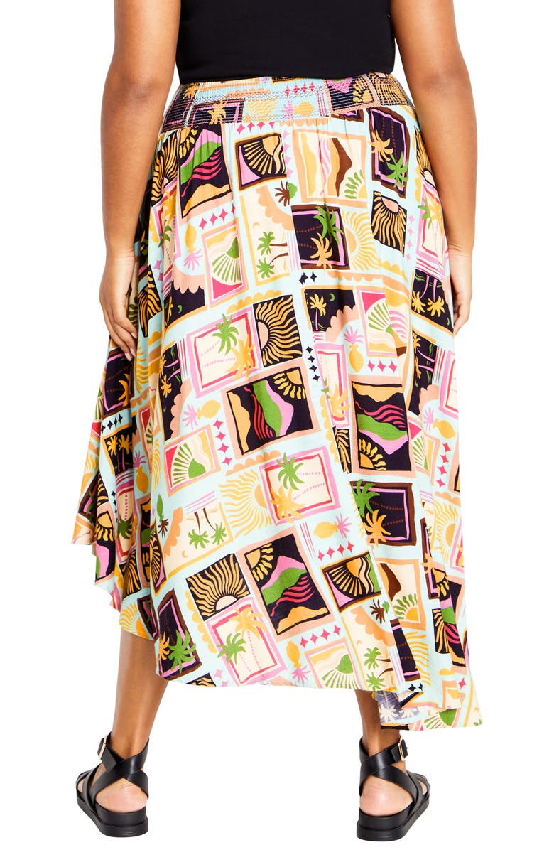 City Chic Eva Smocked Waist Asymmetric Skirt, Alternate, color, Print