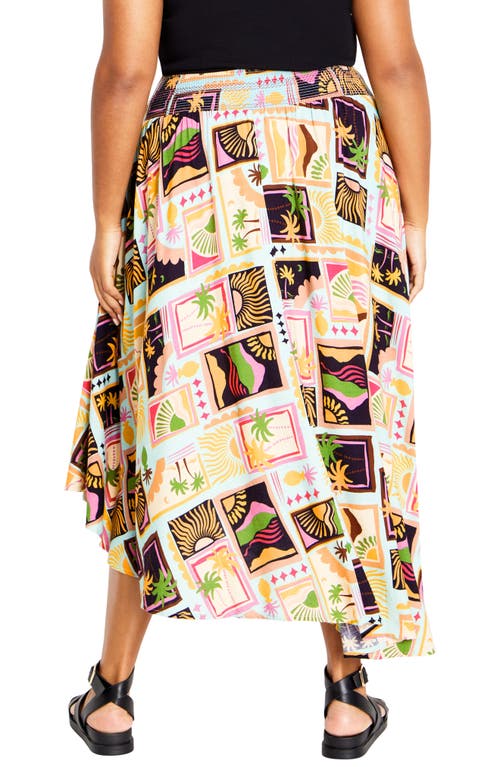 City Chic Eva Smocked Waist Asymmetric Skirt In Multi