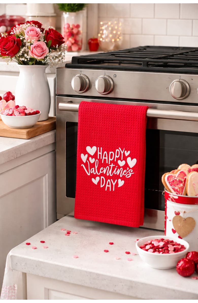 C&F Home Happy Valentine's Day 100% Cotton Waffle Weave Handtowel, Alternate, color, Red