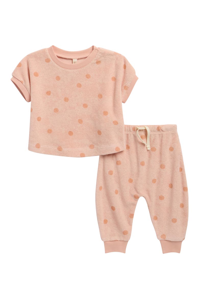 Kids' Polka Dot Terry T-Shirt & Pants Set, Main, color, MELON