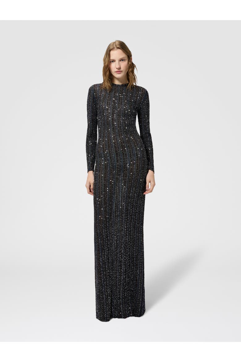 Long Crewneck Striped Knit Dress With Sequins, Alternate, color, Multicoloured