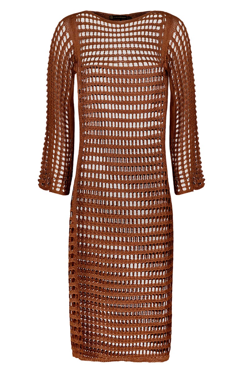 ViX Paula Hermanny Belle Long Sleeve Sheer Cover-Up Dress, Alternate, color, Brown