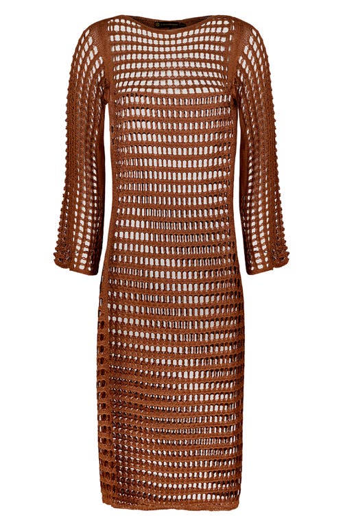 Vix Paula Hermanny Belle Long Sleeve Sheer Cover-up Dress In Brown