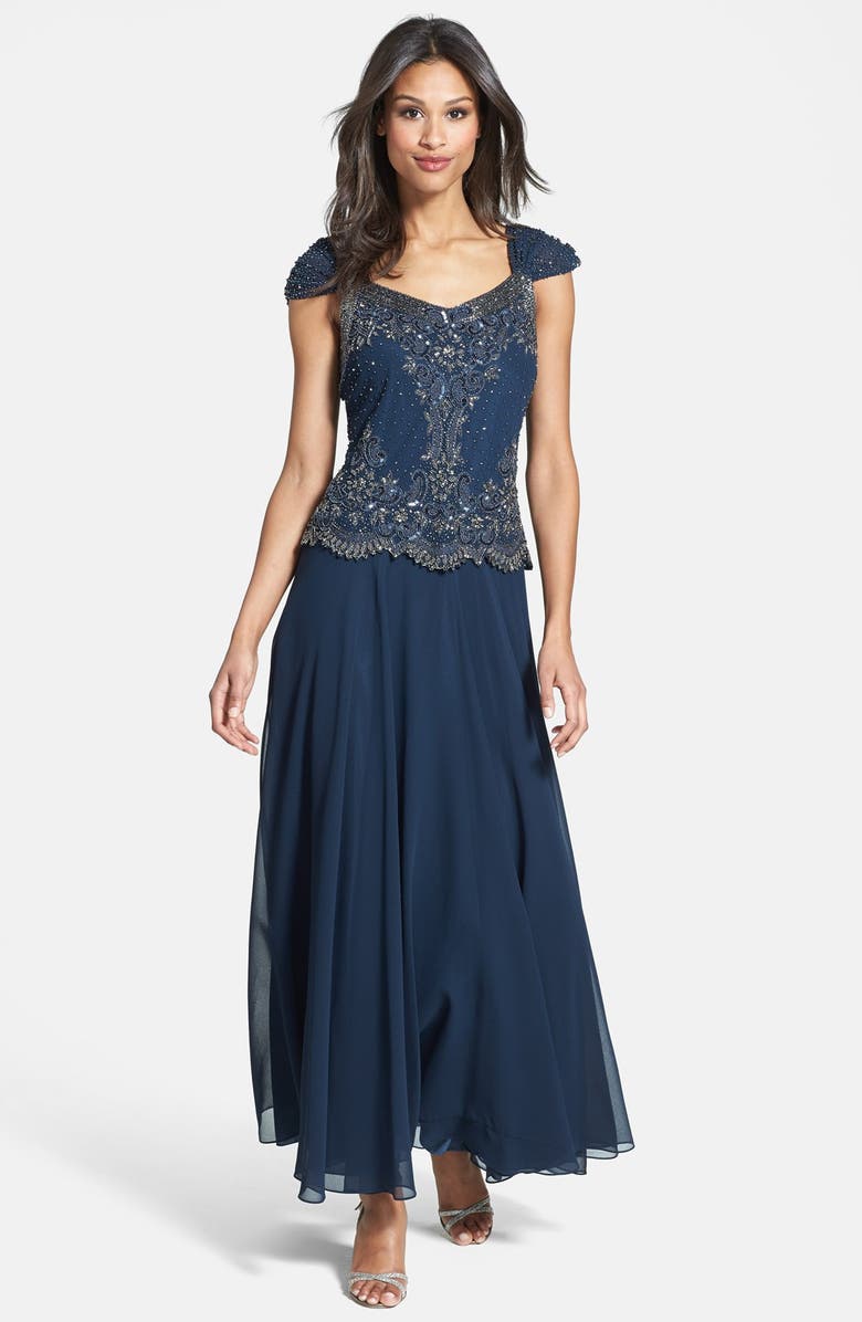 J Kara Embellished Chiffon Fit & Flare Gown, Main, color, 