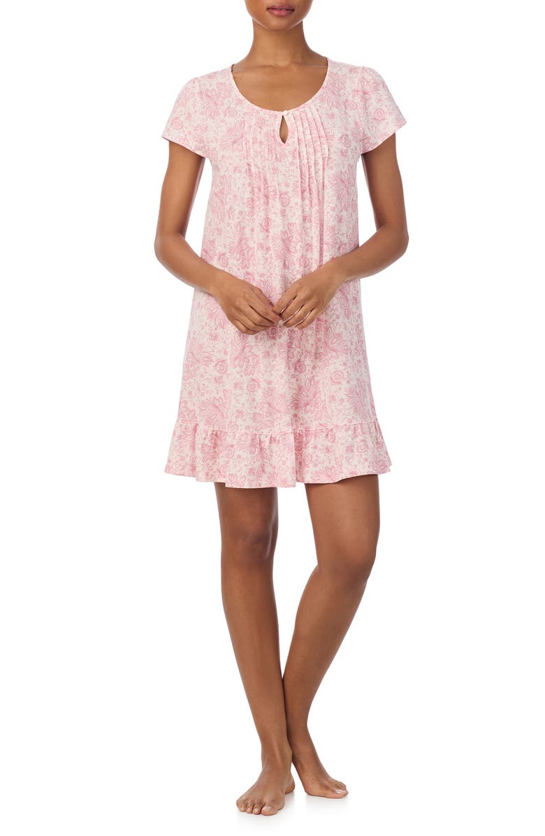 Lauren Ralph Lauren Print Short Sleeve Nightgown, Main, color, Pink Floral