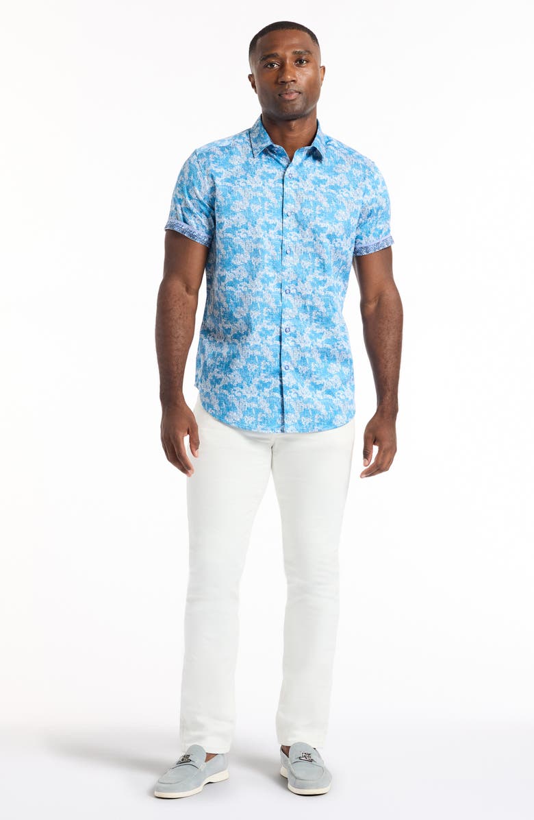 Robert Graham Short Sleeve Button-Up Shirt, Alternate, color, Blue