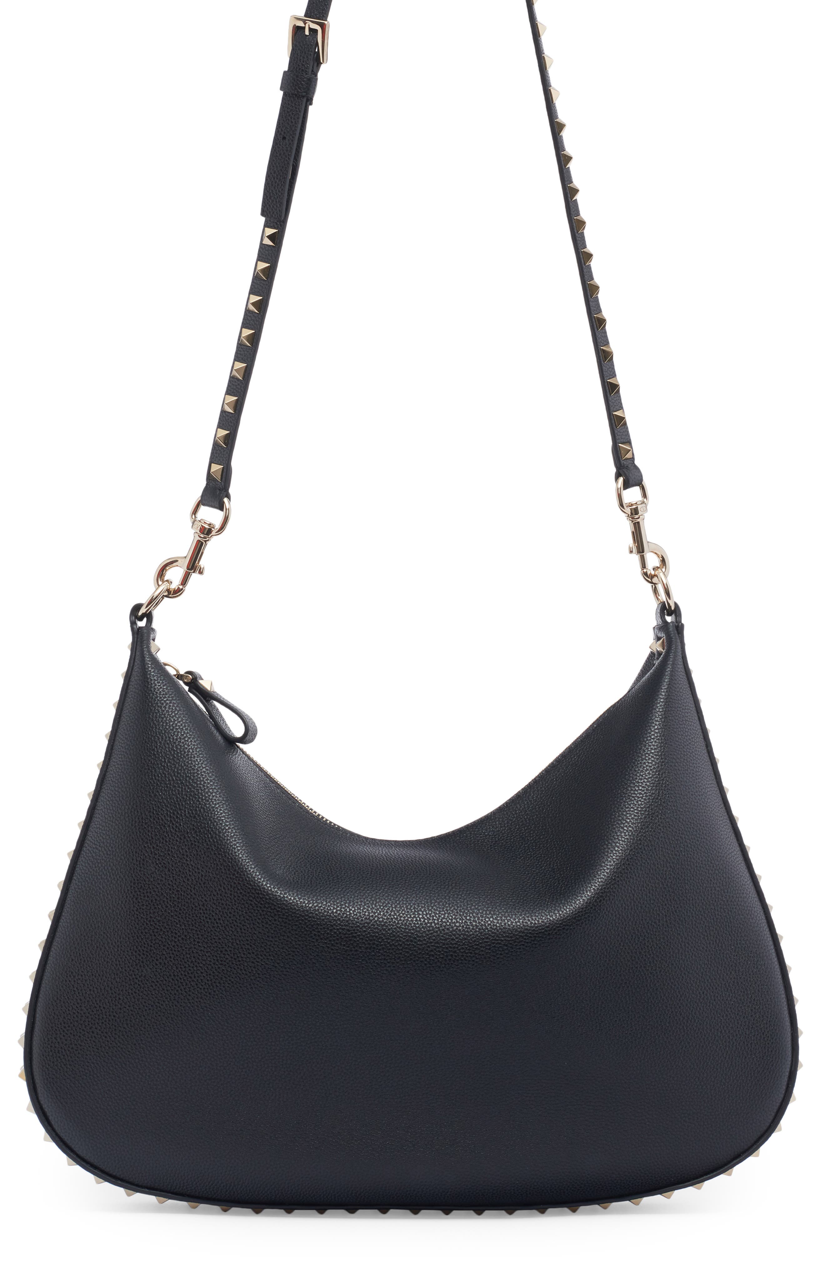 Valentino Garavani Rockstud Leather Hobo Bag, Main, color, 