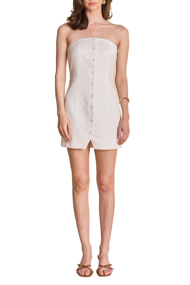 Strapless Linen Blend Minidress, Main, color, WHITE