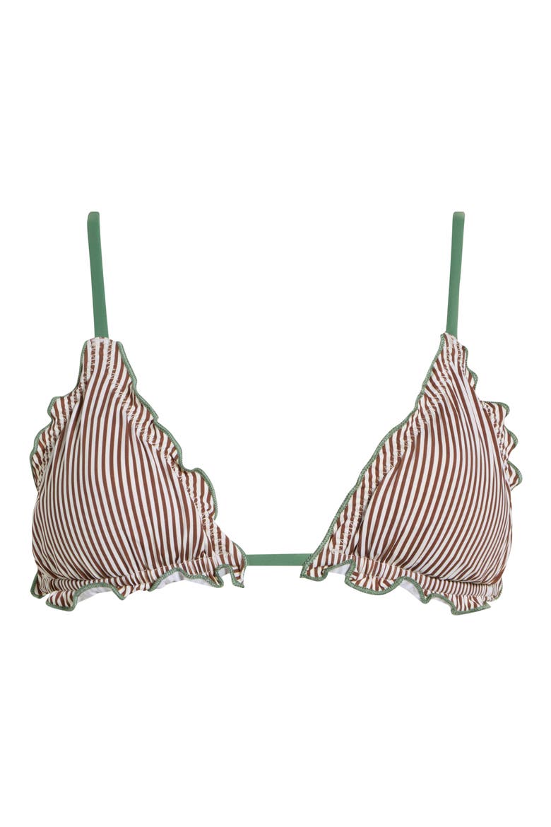 Cassie Triangle Bikini Top, Alternate, color, COCOA STRIPE/ ELM GREEN