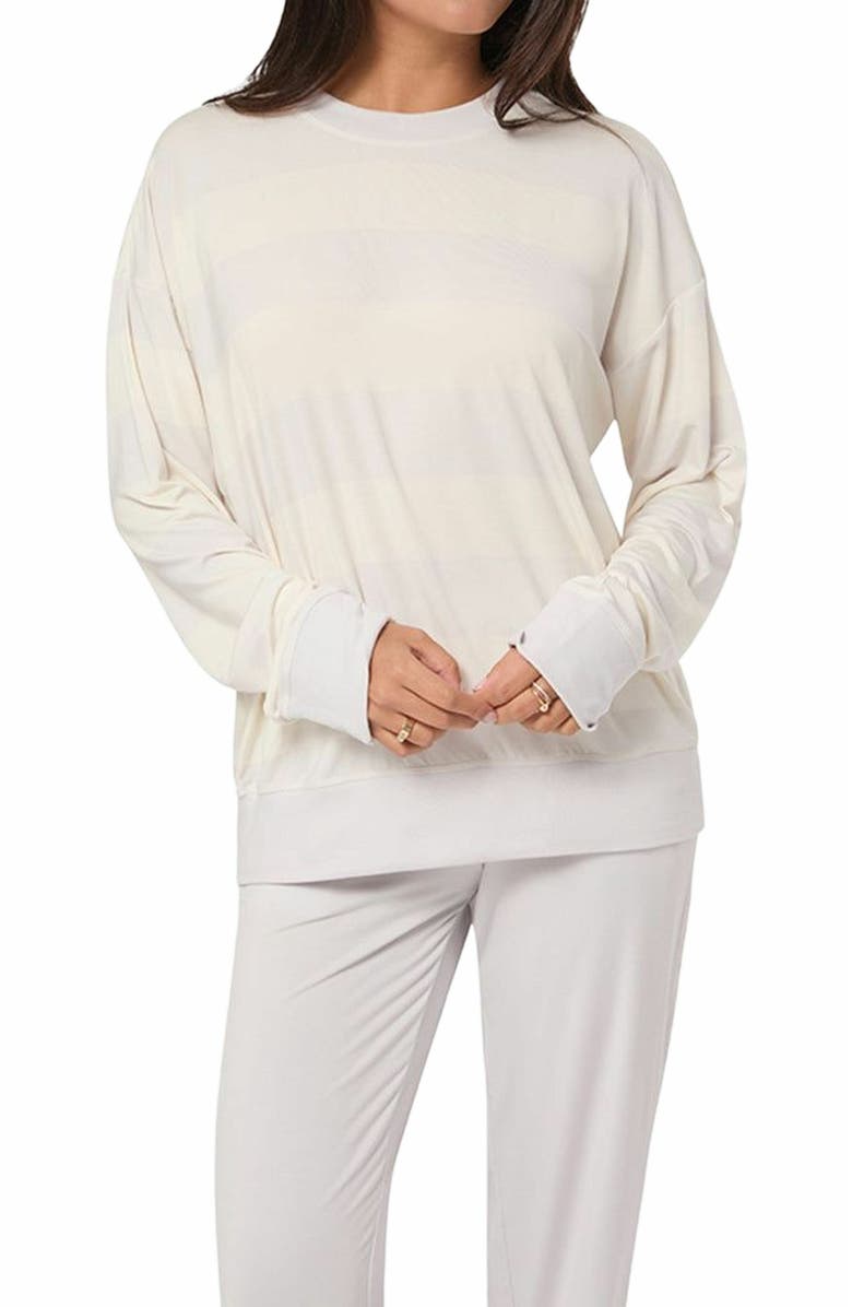 WeWoreWhat Oversized Long Sleeve Crewneck Top, Alternate, color, Cloudgry/Ivory