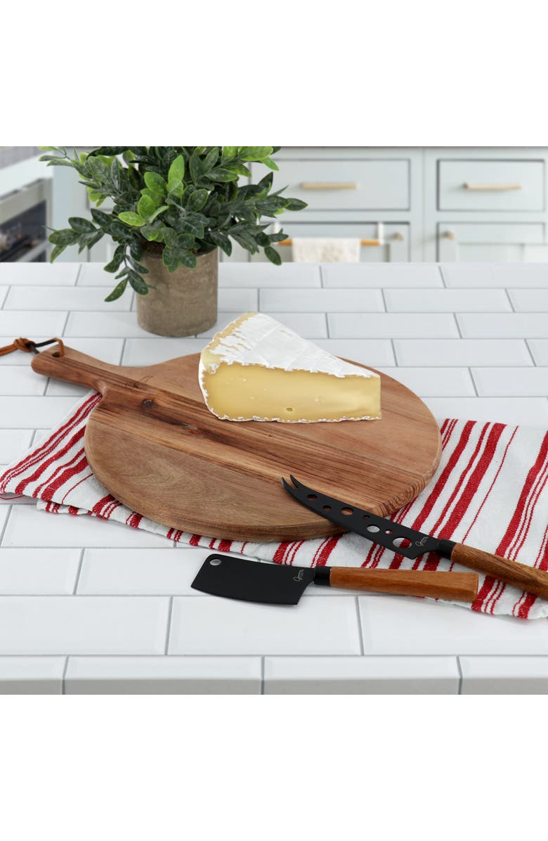 Gibson Elite 3 Piece Acacia Wood Charcuterie Serving Board and Cheese Knife Set, Alternate, color, Brown