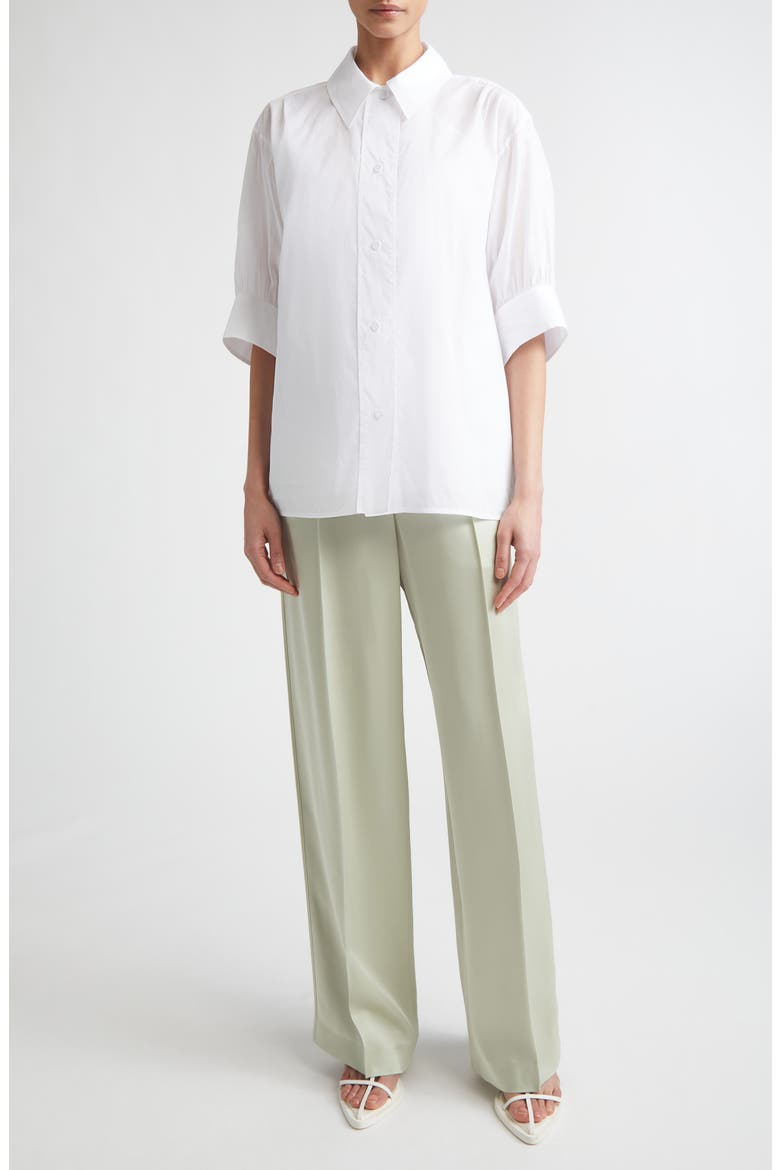 Boxy Puff Sleeve Cotton Poplin Button-Up Shirt, Alternate, color, OPTIC WHITE