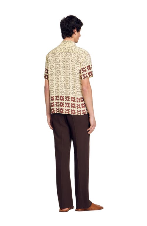 Sandro Vintage Flower Regular Fit Camp Shirt In Oats