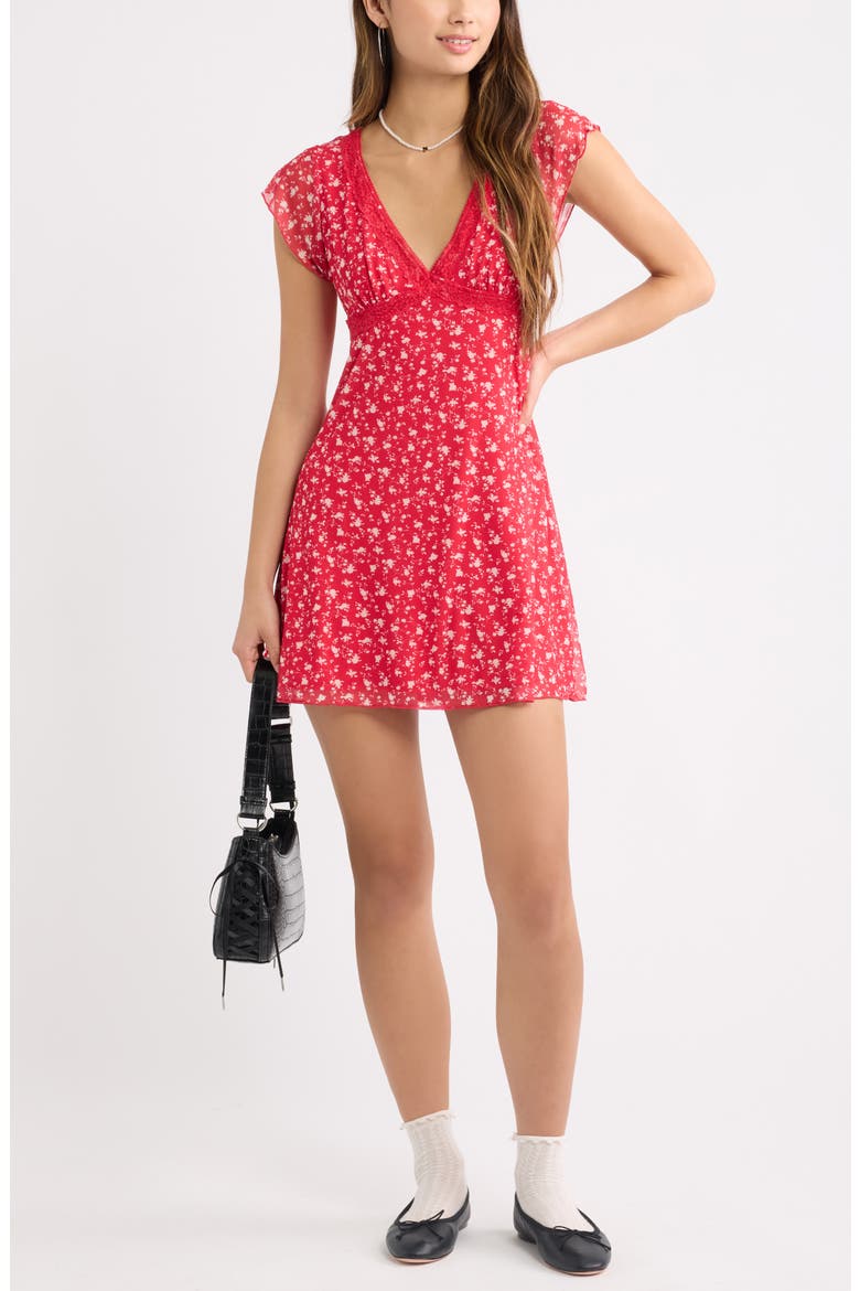 Lace Trim Flutter Sleeve Minidress, Alternate, color, RED- IVORY JENNA ROSE