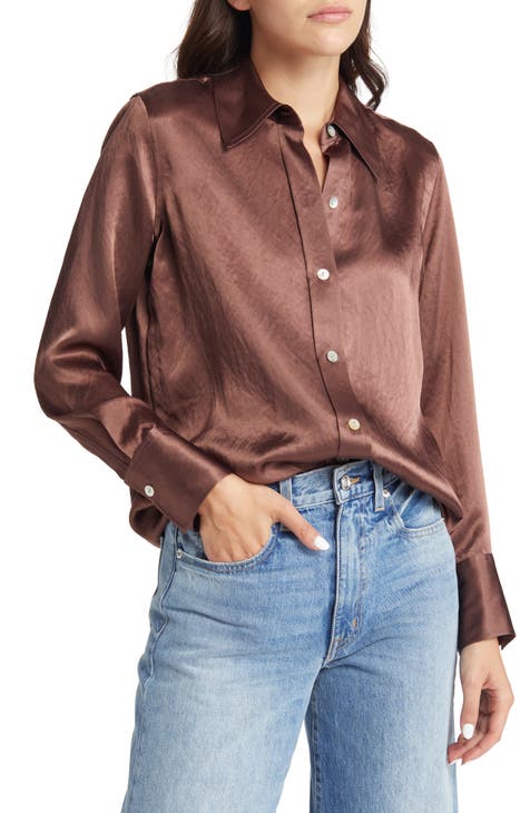 Andrea Textured Satin Button-Up Shirt