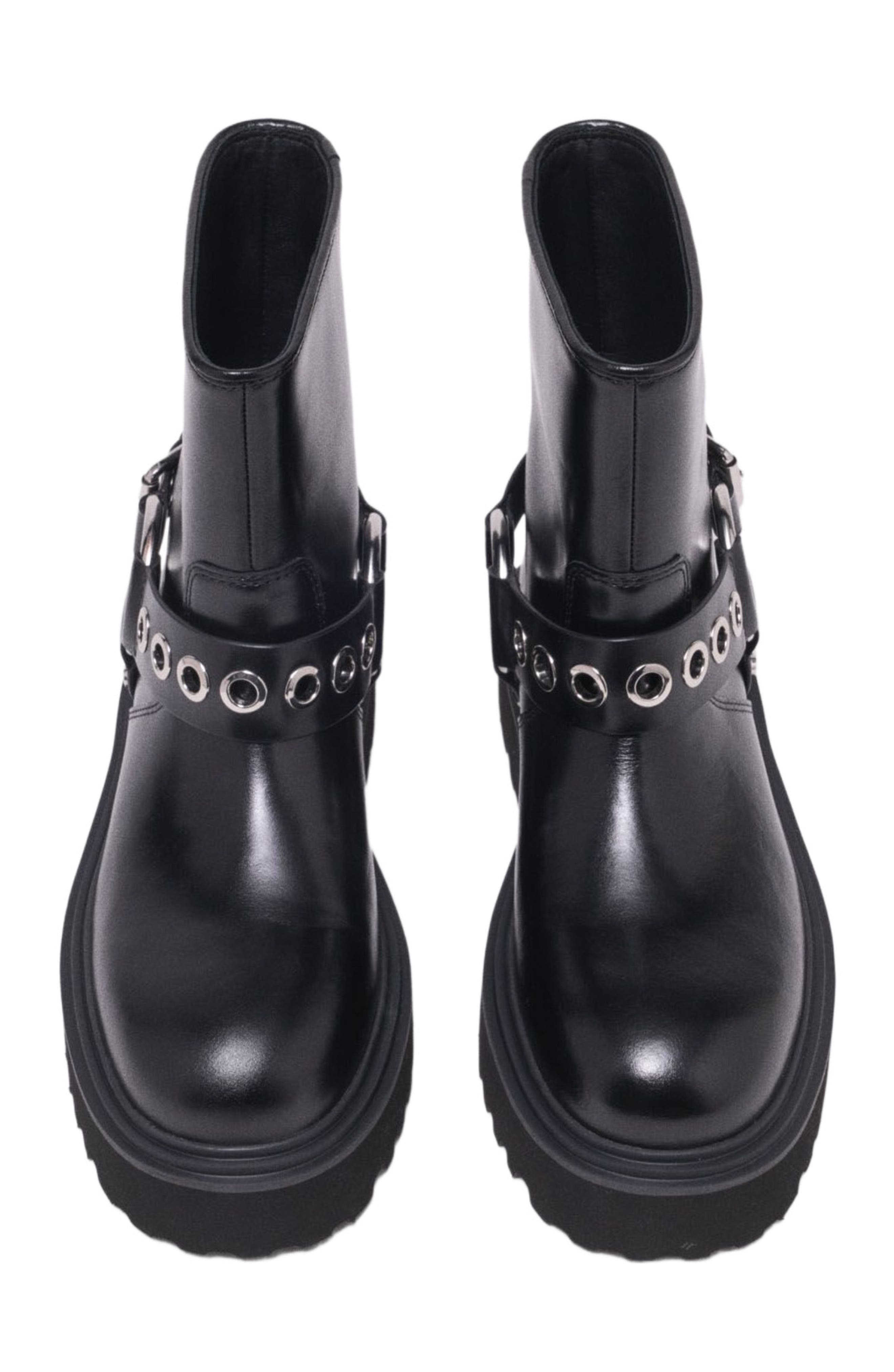 maje Leather biker boot, Alternate, color, Black