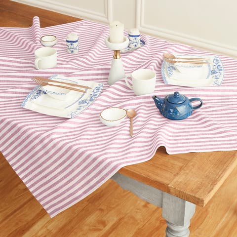 Linen Table Throw - Amalfi Stripe, 52" x 52", 52" x 52"