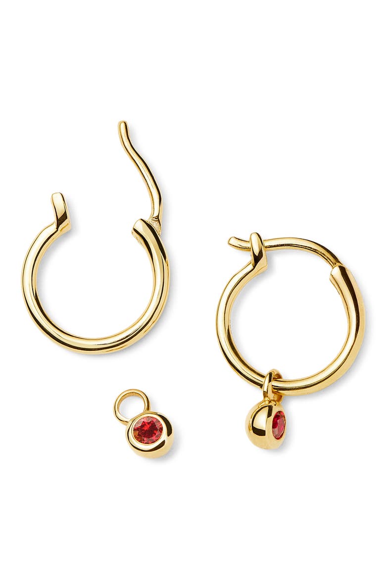 October Birthstone Mini Charm Hoop Earrings, Alternate, color, GOLD