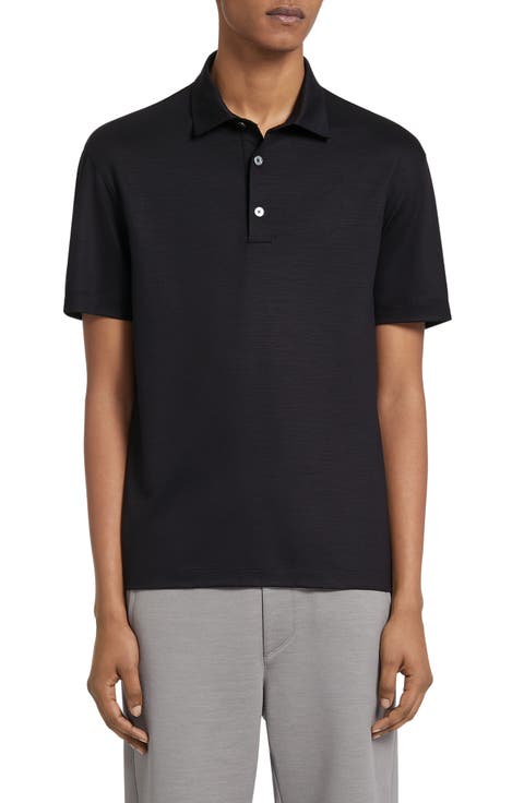 トップス 00s Ermenegildo Zegna knit polo y2k Zegna - Gray & White Textured Polo | Mitchell Stores