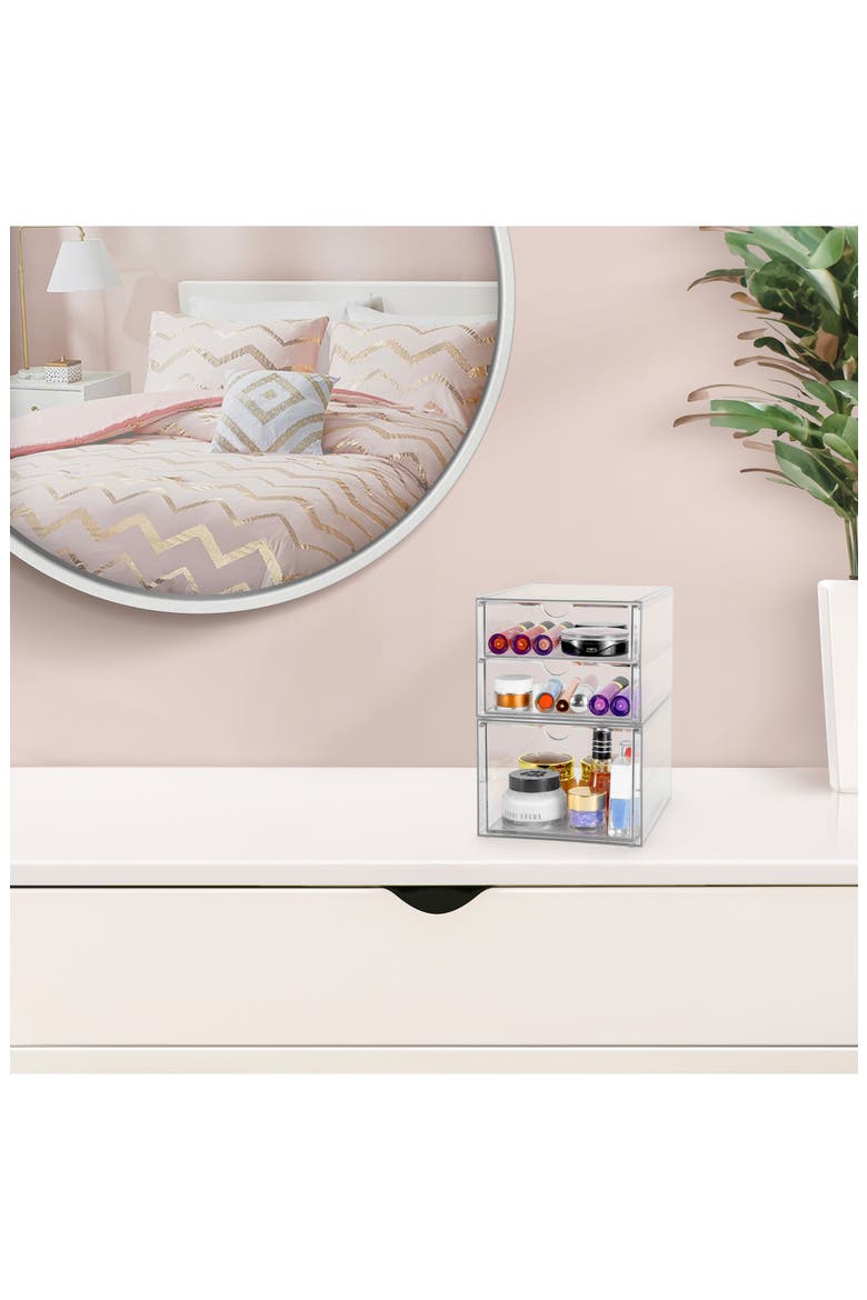 Clear Acrylic Three-Drawer Cosmetics Organizer, Alternate, color, CLEAR