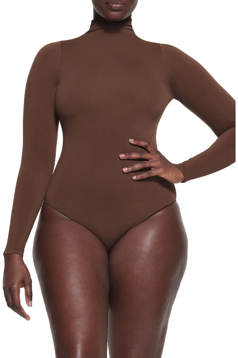 Essential Bodysuits Mock Neck Long Sleeve Bodysuit, Main, color, COCOA
