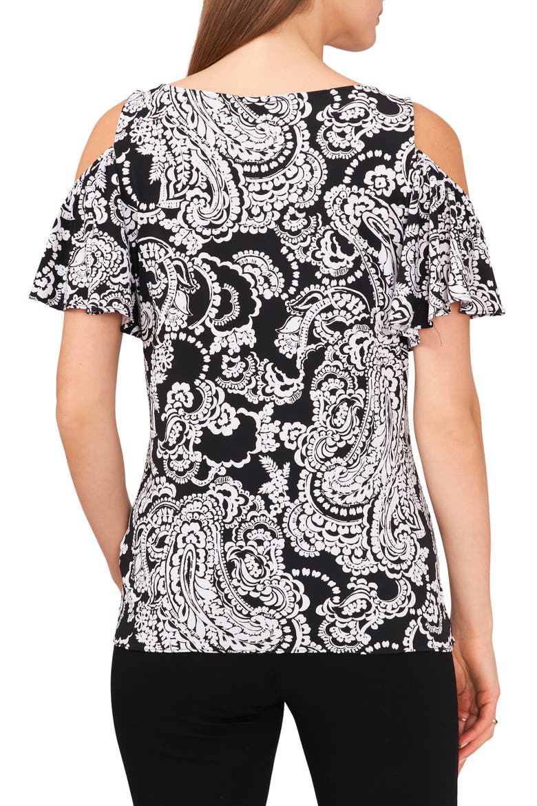 Print Cold Shoulder Top, Alternate, color, BLACK/WHITE