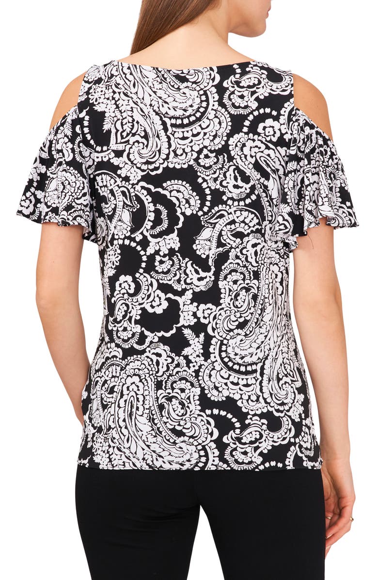 Chaus Print Cold Shoulder Top, Alternate, color, Black/White 010