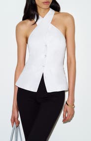 Reformation Tate Cross Neck Linen Top