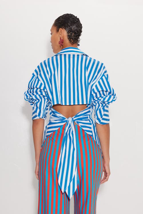 Simonmiller Loch Striped Poplin Button Up Top Blue Stripe In Blue Stripe