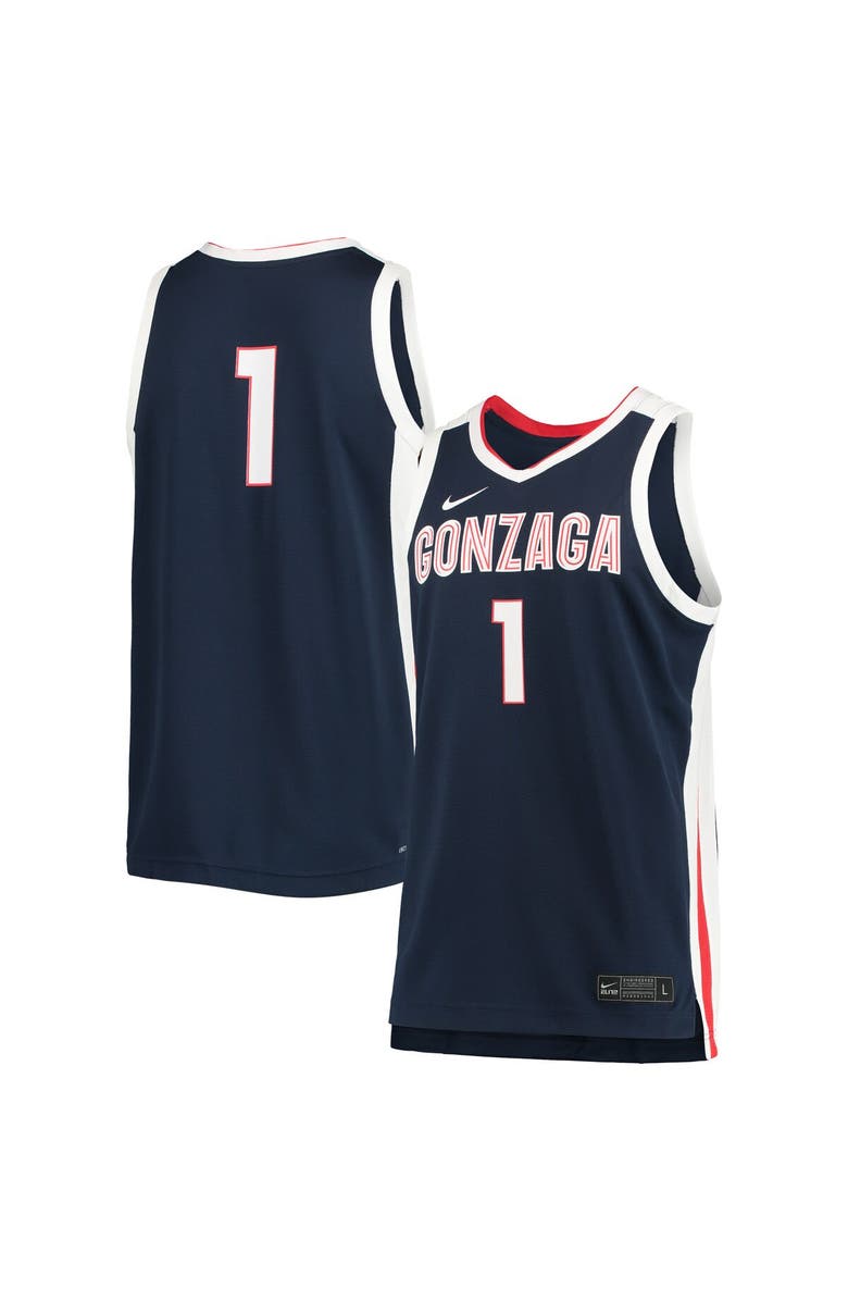 Nike Men's Nike #1 Navy Gonzaga Bulldogs Replica Basketball Jersey, Main, color,