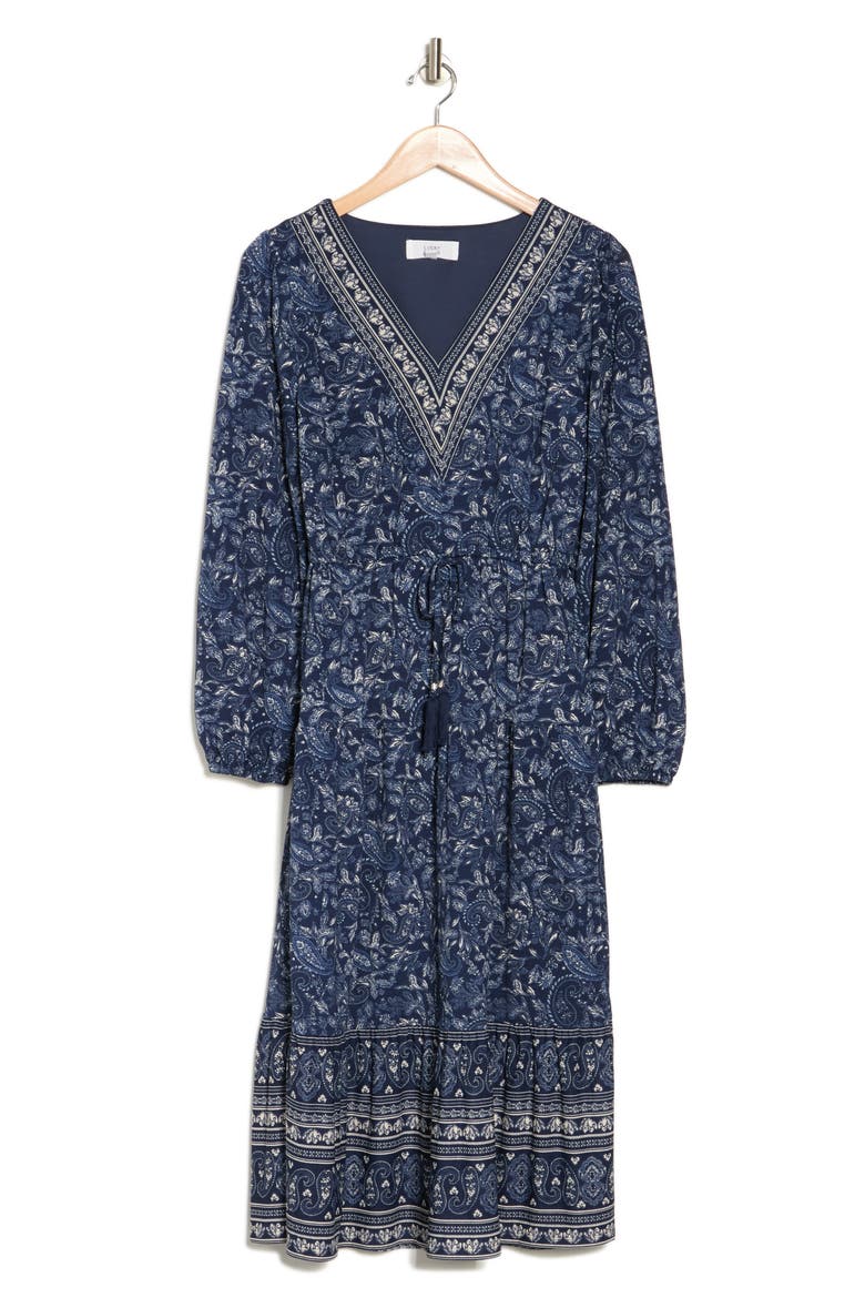 Long Sleeve Midi Dress, Alternate, color, NAVY TWIN