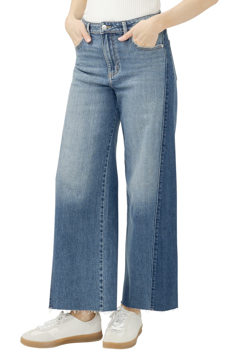 Isbister Raw Hem Two Tone High Waist Wide Leg Jeans, Alternate, color, ABIGAIL
