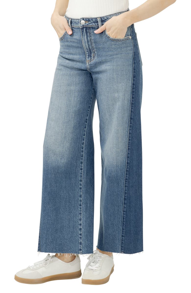 Silver Jeans Co. Isbister Raw Hem Two Tone High Waist Wide Leg Jeans, Alternate, color, Abigail