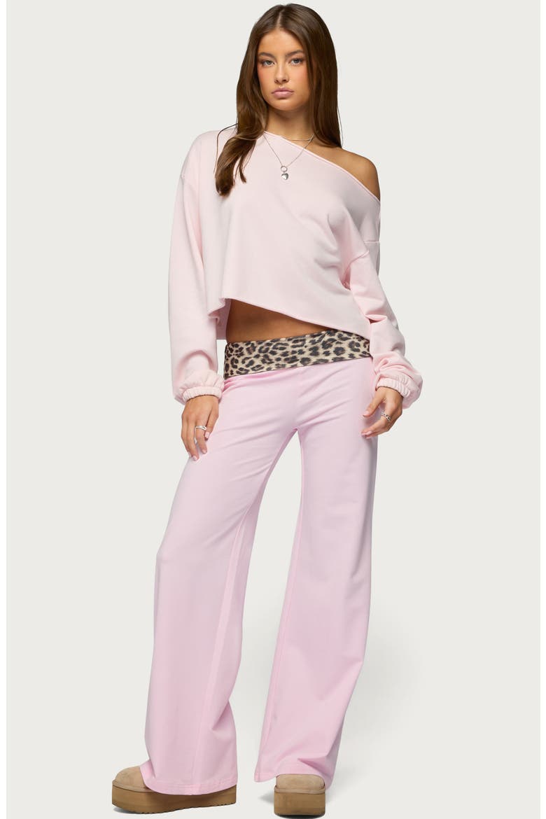 Leopard Print Foldover Waist Wide Leg Pants, Alternate, color, PINK