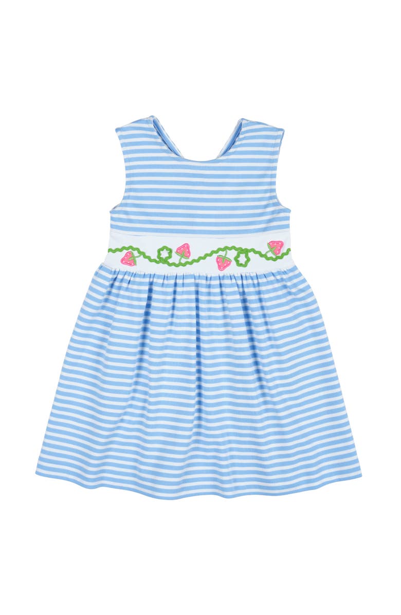 Florence Eiseman Stripe Knit Dress With Strawberries, Main, color, Light Blue / White