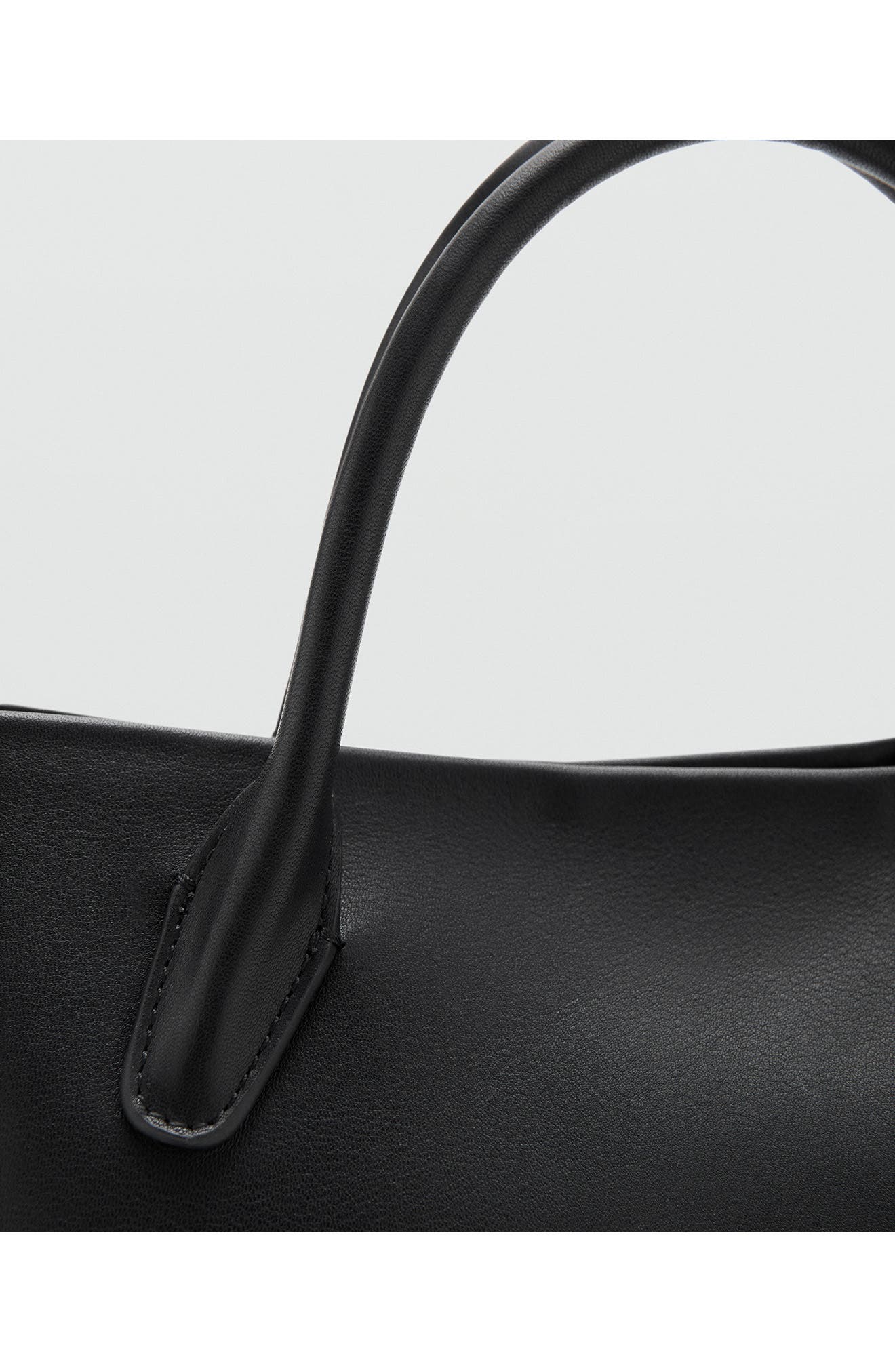 MANGO Starring Hailey Bieber Leather Tote, Alternate, color, Black