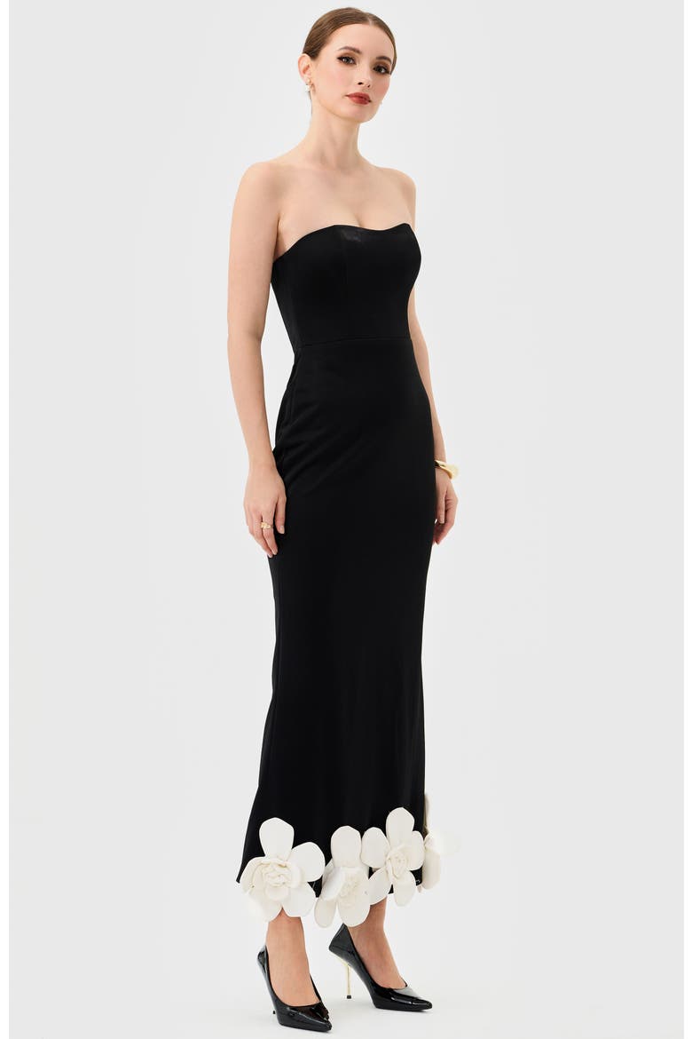 Emiliana Strapless Midaxi, Alternate, color, BLACK/WHITE FLOWER