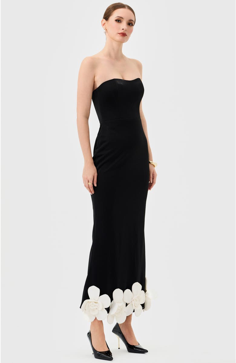 Bariano Emiliana Strapless Midaxi, Alternate, color, Black/White Flower