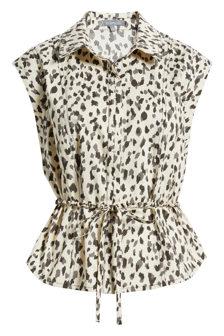 Animal Spot Cap Sleeve Cotton Peplum Top, Alternate, color, BLACK/ CREAM