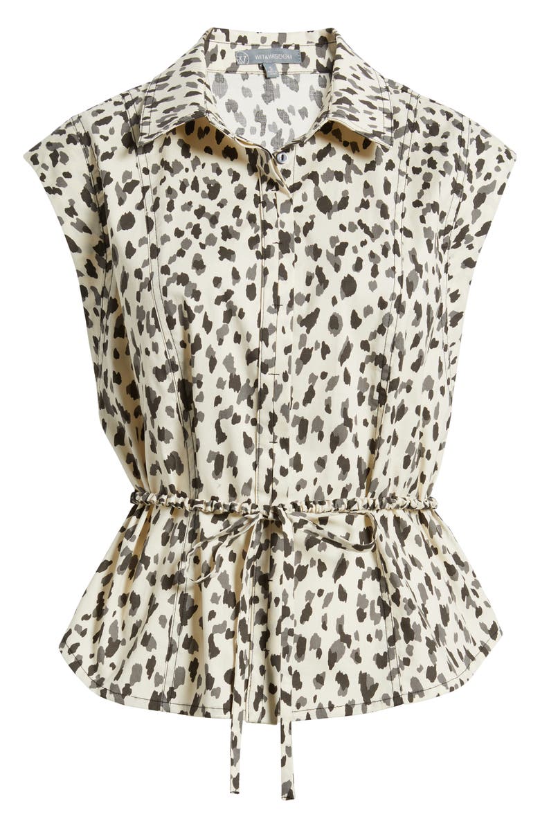Wit & Wisdom Animal Spot Cap Sleeve Cotton Peplum Top, Alternate, color, Black/ Cream