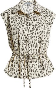 Wit & Wisdom Animal Spot Cap Sleeve Cotton Peplum Top