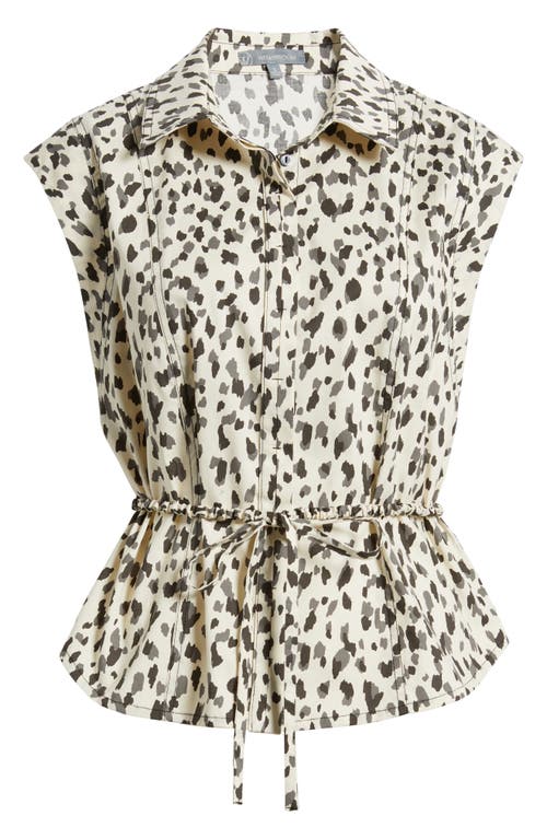 Wit & Wisdom Animal Spot Cap Sleeve Cotton Peplum Top In White
