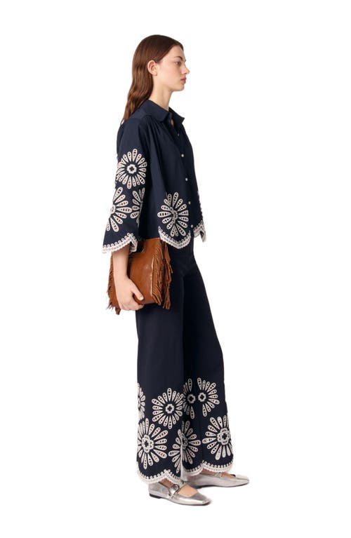 Maje Broderie Anglaise-detail Shirt In Navy