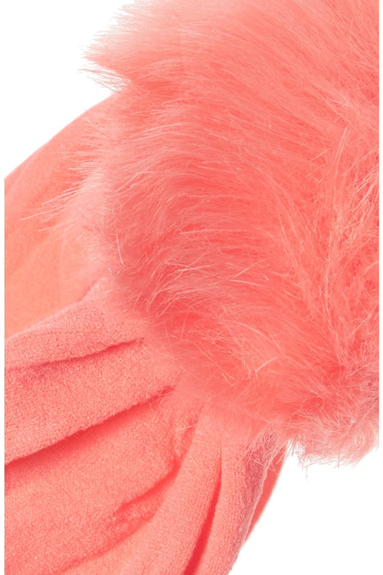 Faux Fur Pompom Headband, Alternate, color, CORAL