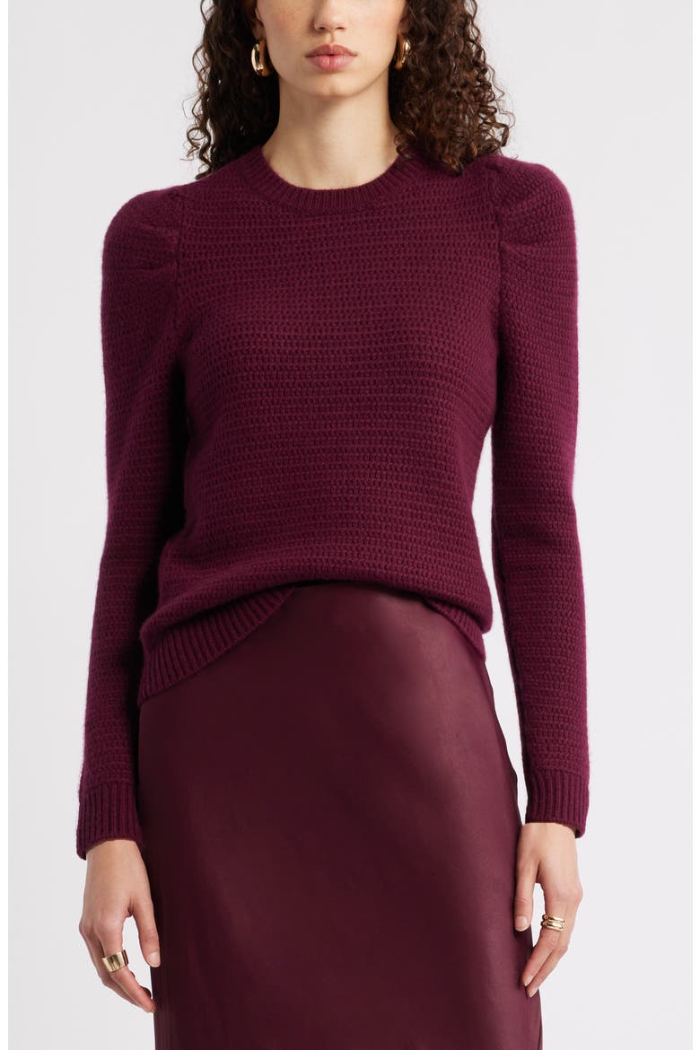 Wool & Cashmere Puff Sleeve Sweater, Main, color, BURGUNDY FIELD