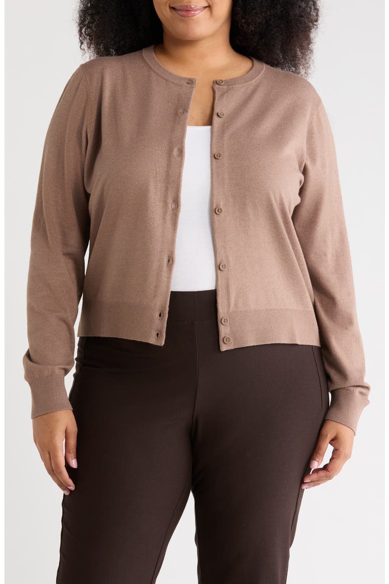 Crewneck Button Front Cardigan, Main, color, BROWN LENTIL
