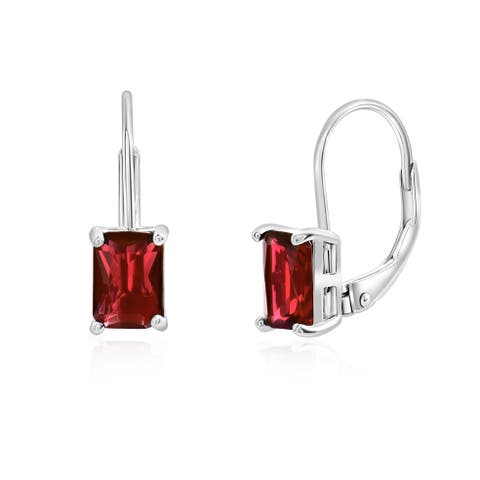Sterling Silver Created Red Ruby Earrings