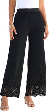 Roaman's Wide Leg Ultrasmooth® Fabric Lace Pant